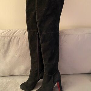 Elegant Black Suede Over-the-Knee Boots Red Sole US Size 5.5 EU 36 5” Heel